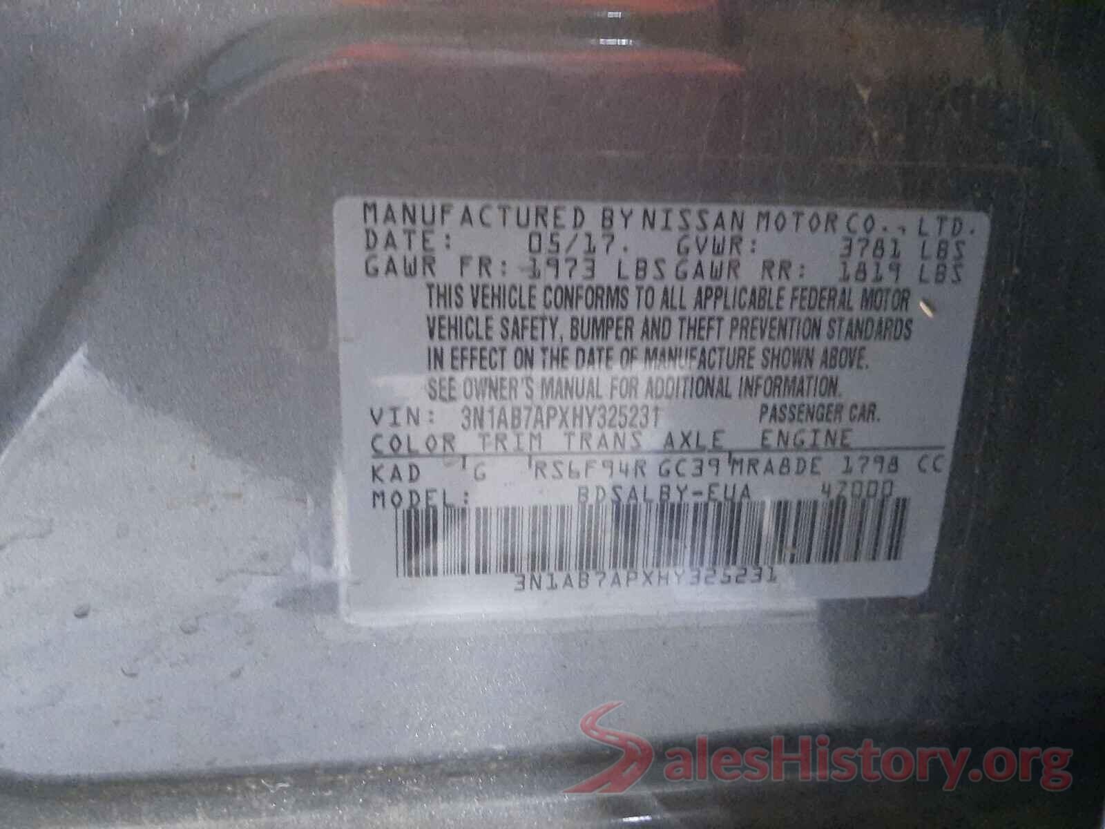 3N1AB7APXHY325231 2017 NISSAN SENTRA