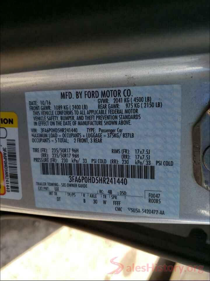 3FA6P0HD5HR241440 2017 FORD FUSION