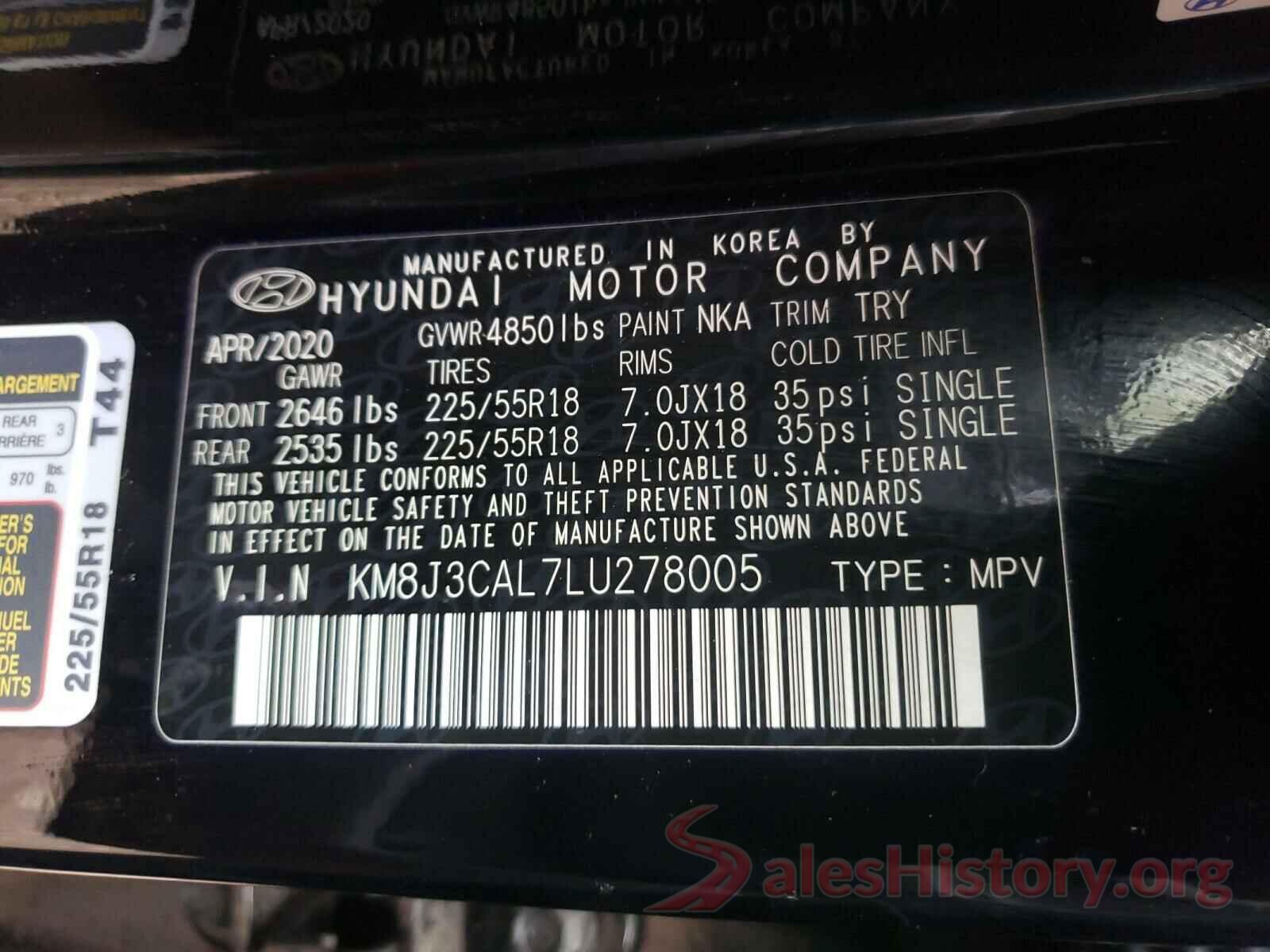 KM8J3CAL7LU278005 2020 HYUNDAI TUCSON