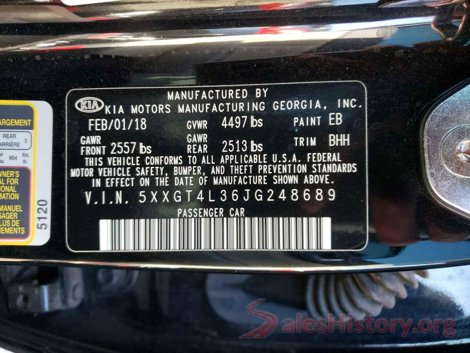 5XXGT4L36JG248689 2018 KIA OPTIMA