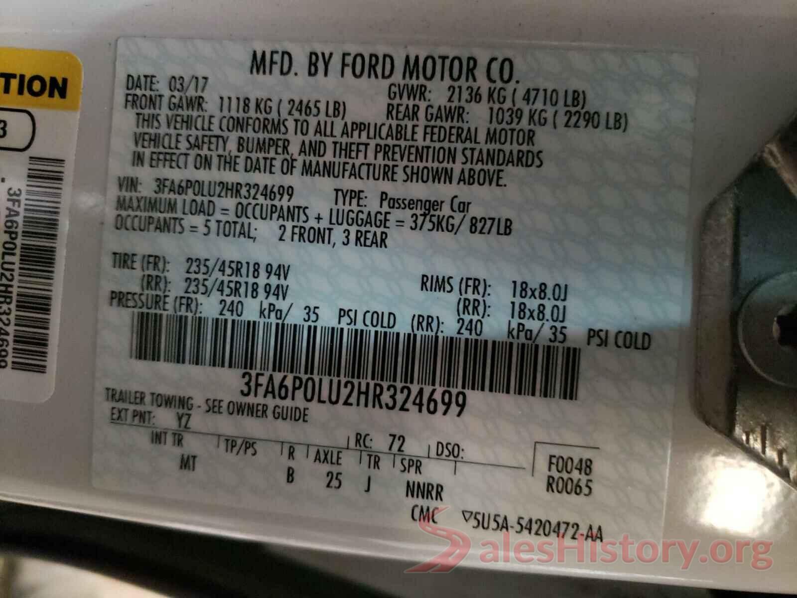 3FA6P0LU2HR324699 2017 FORD FUSION