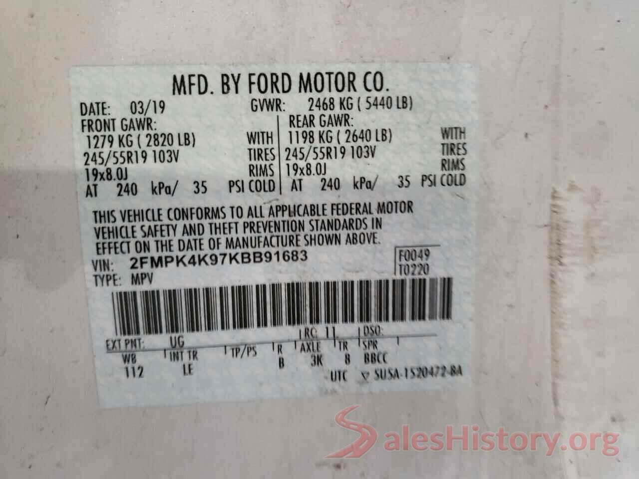 2FMPK4K97KBB91683 2019 FORD EDGE