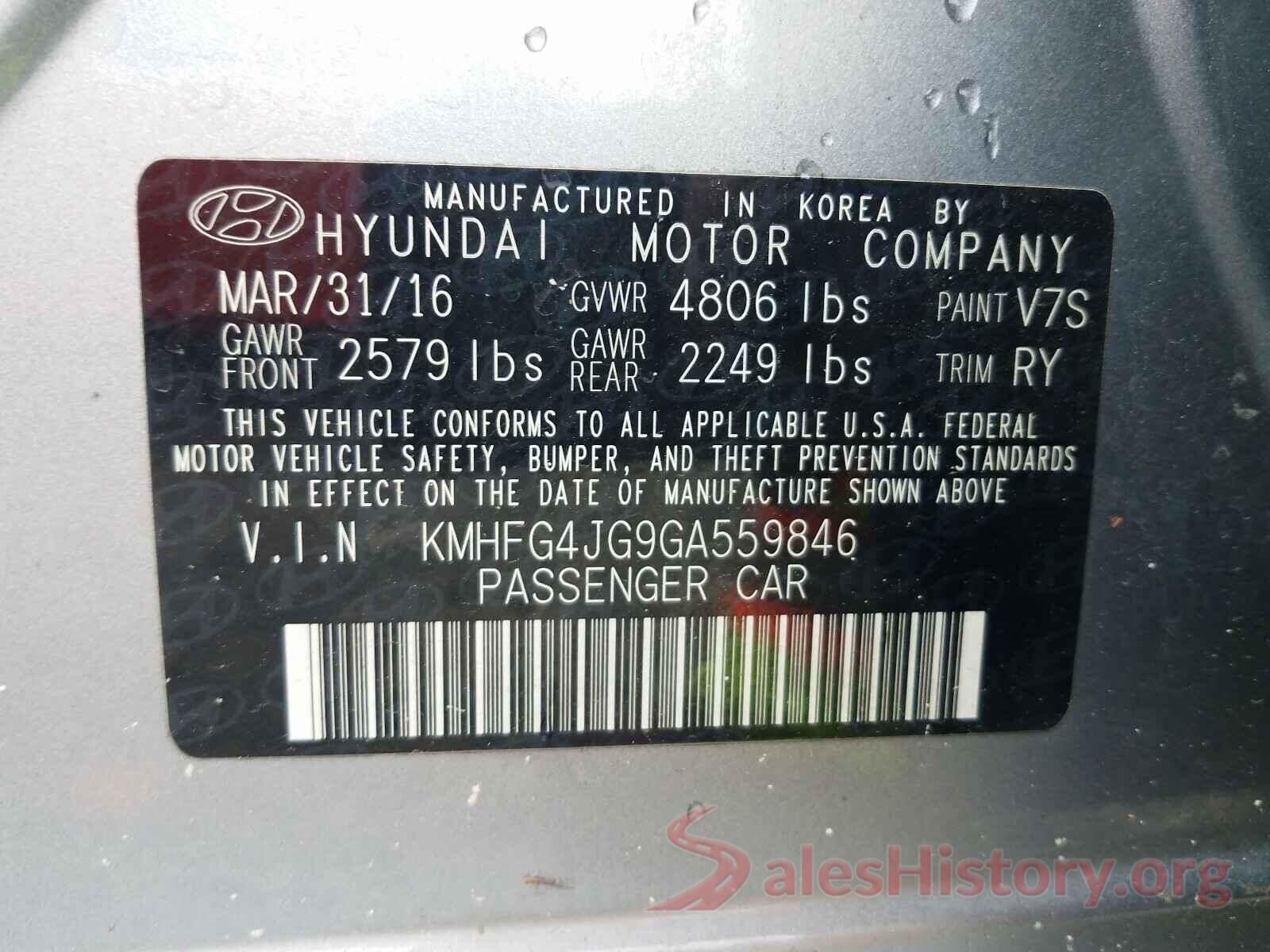 KMHFG4JG9GA559846 2016 HYUNDAI AZERA