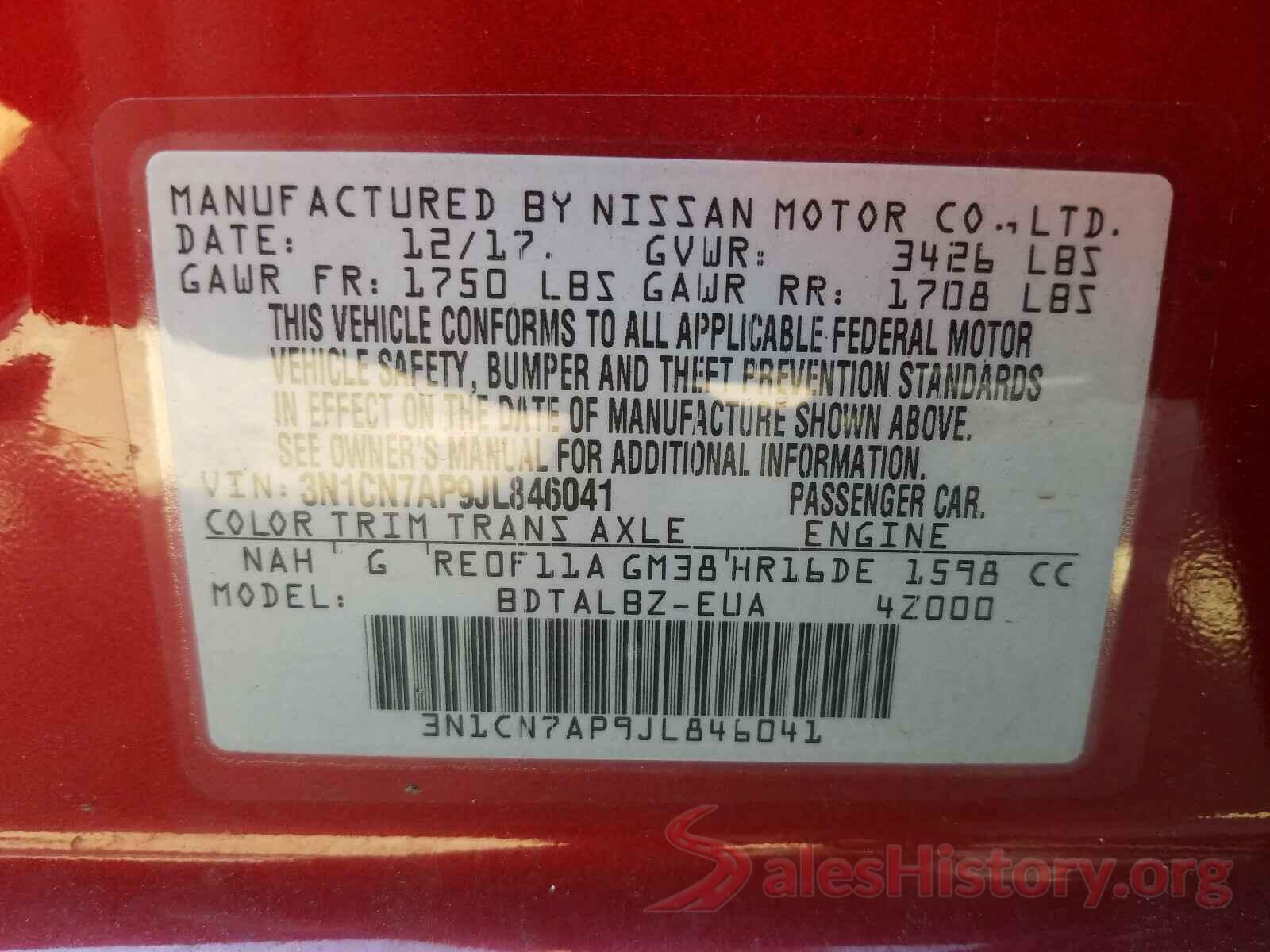 3N1CN7AP9JL846041 2018 NISSAN VERSA