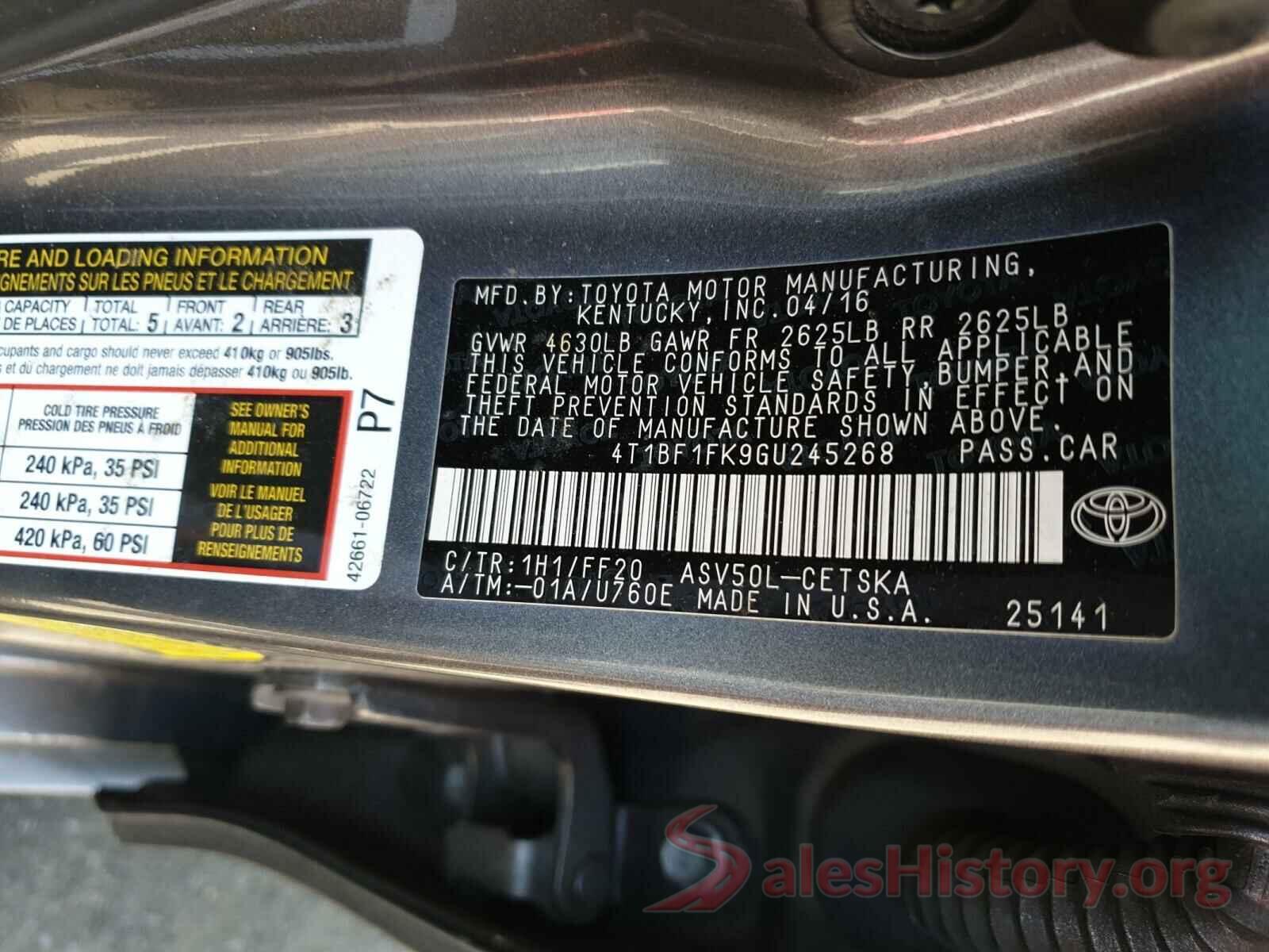 4T1BF1FK9GU245268 2016 TOYOTA CAMRY