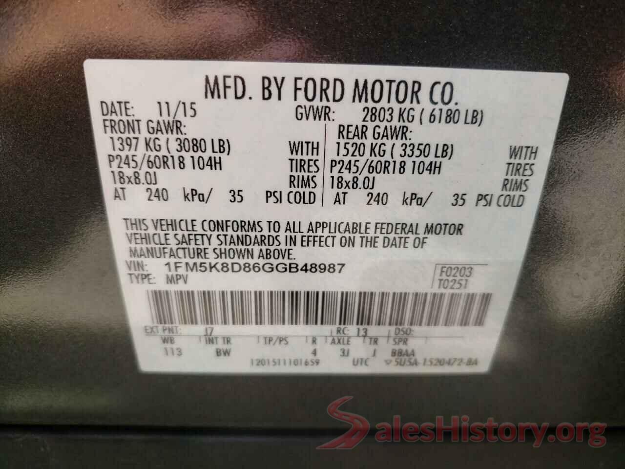 1FM5K8D86GGB48987 2016 FORD EXPLORER