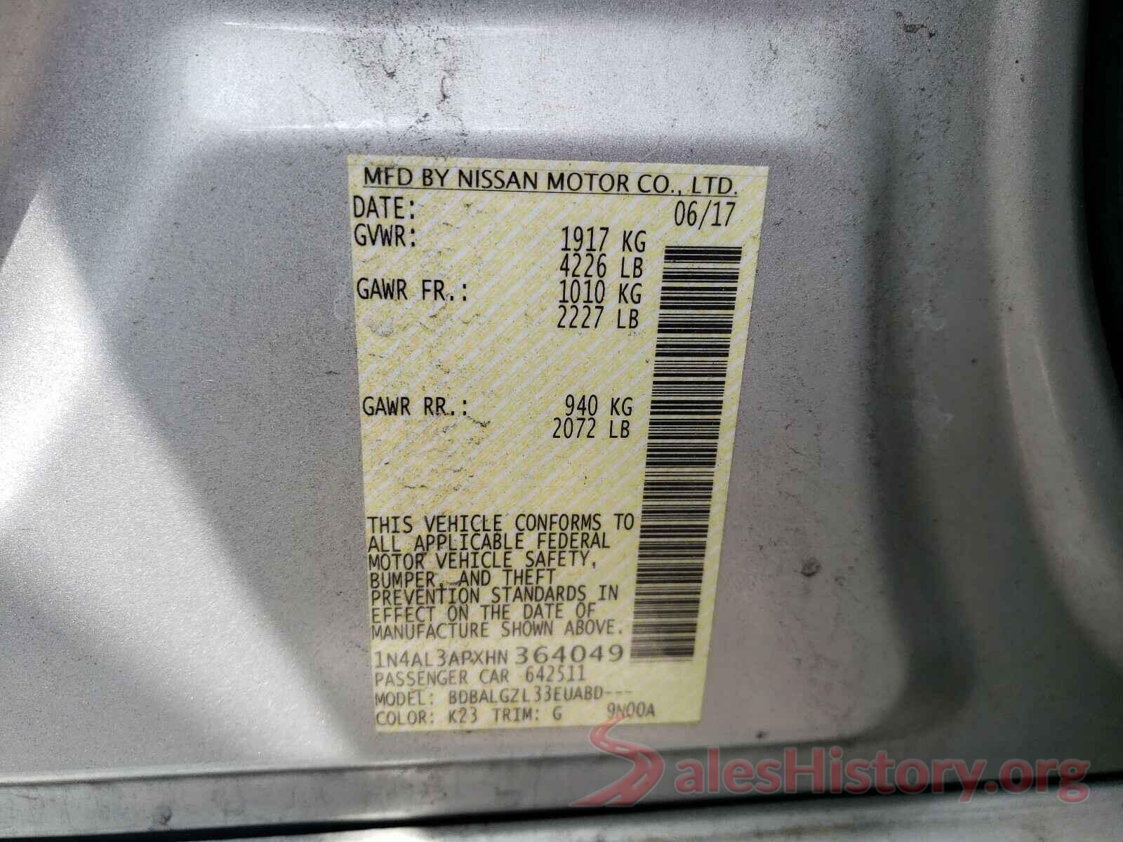 1N4AL3APXHN364049 2017 NISSAN ALTIMA