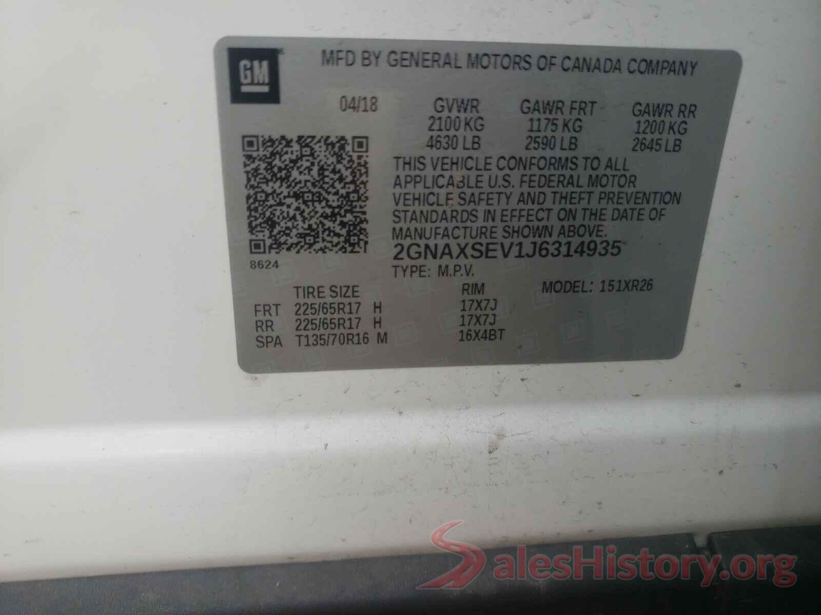 2GNAXSEV1J6314935 2018 CHEVROLET EQUINOX