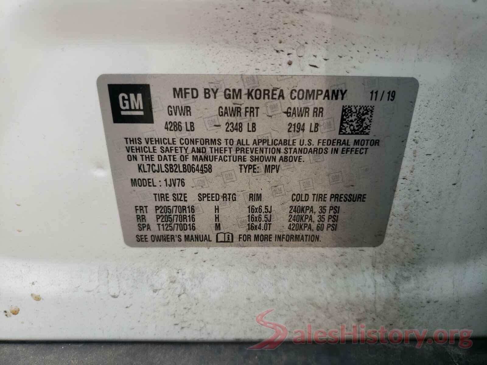 KL7CJLSB2LB064458 2020 CHEVROLET TRAX