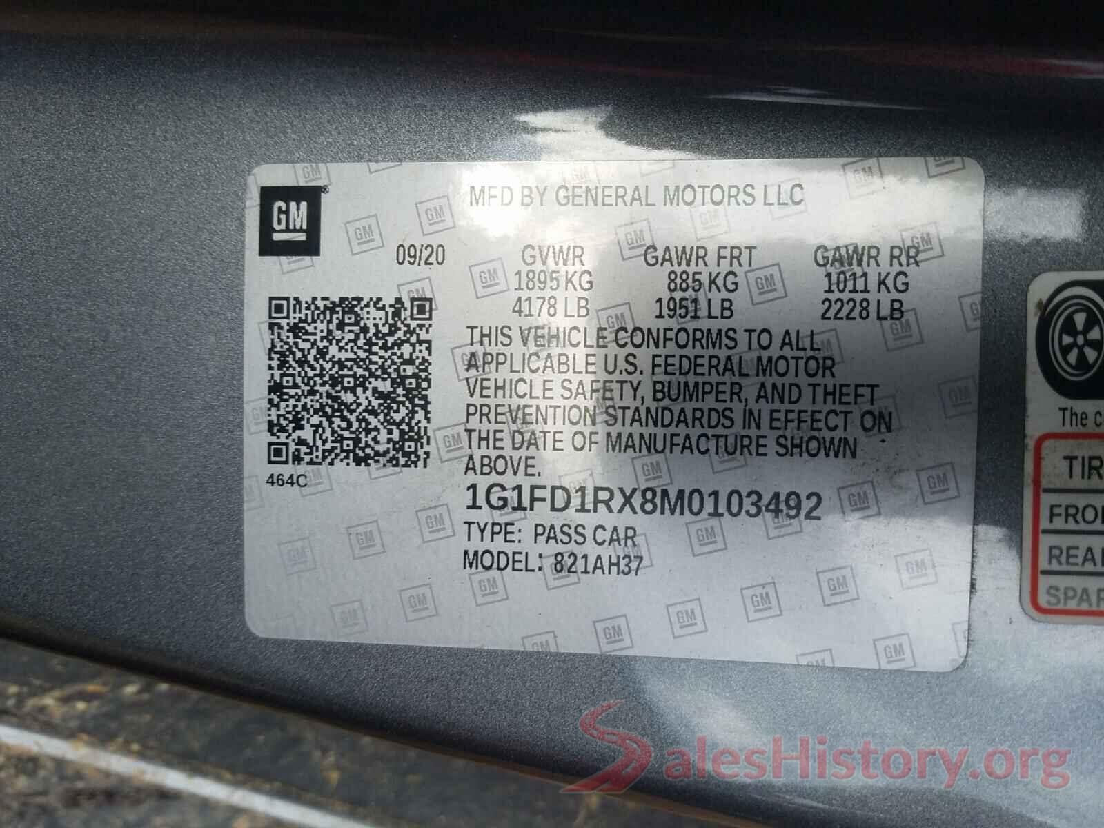 1G1FD1RX8M0103492 2021 CHEVROLET CAMARO