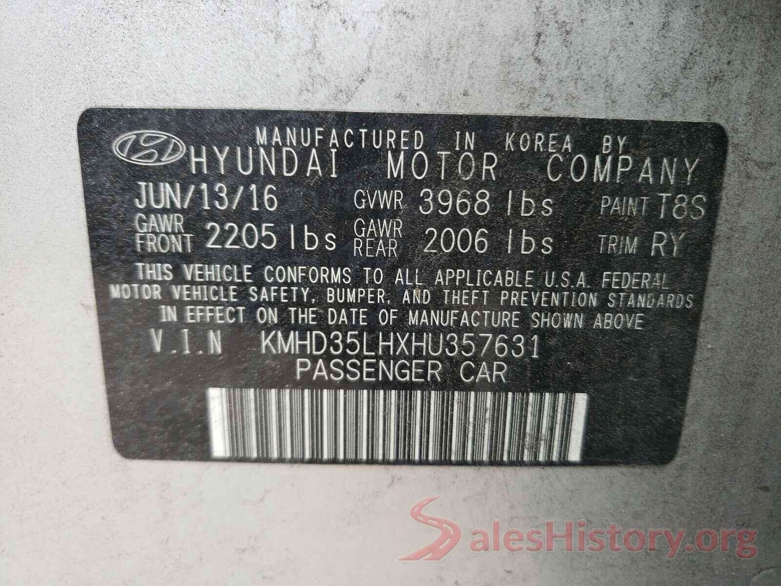 KMHD35LHXHU357631 2017 HYUNDAI ELANTRA