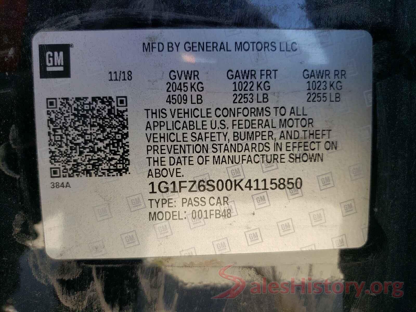 1G1FZ6S00K4115850 2019 CHEVROLET BOLT