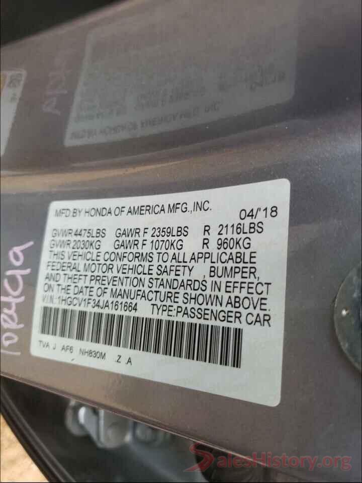 1HGCV1F34JA161664 2018 HONDA ACCORD