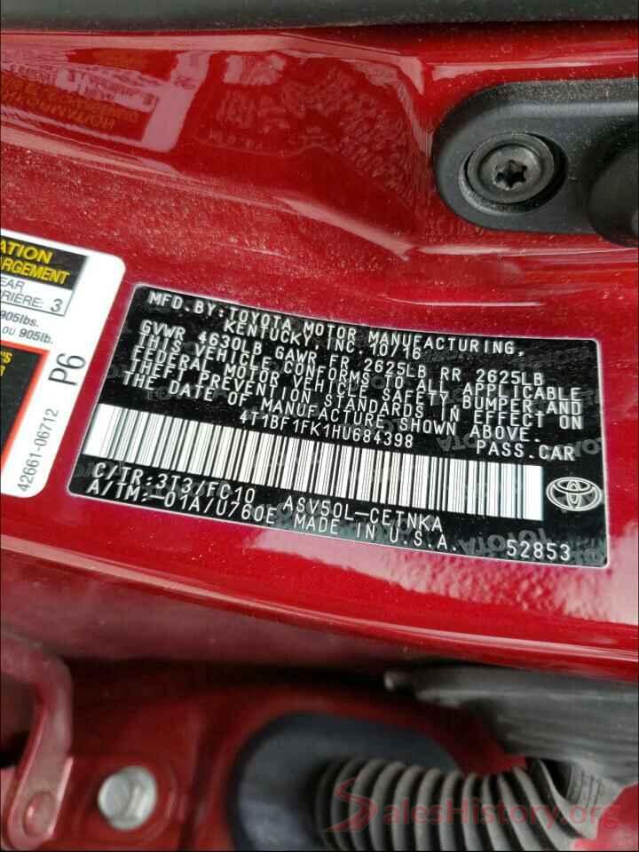 4T1BF1FK1HU684398 2017 TOYOTA CAMRY