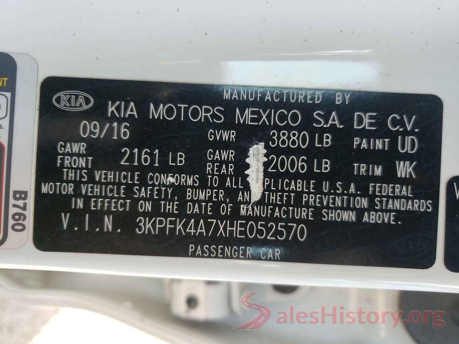 3KPFK4A7XHE052570 2017 KIA FORTE