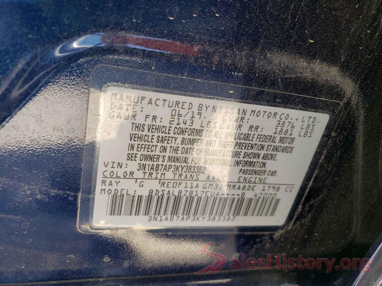 3N1AB7AP3KY383382 2019 NISSAN SENTRA