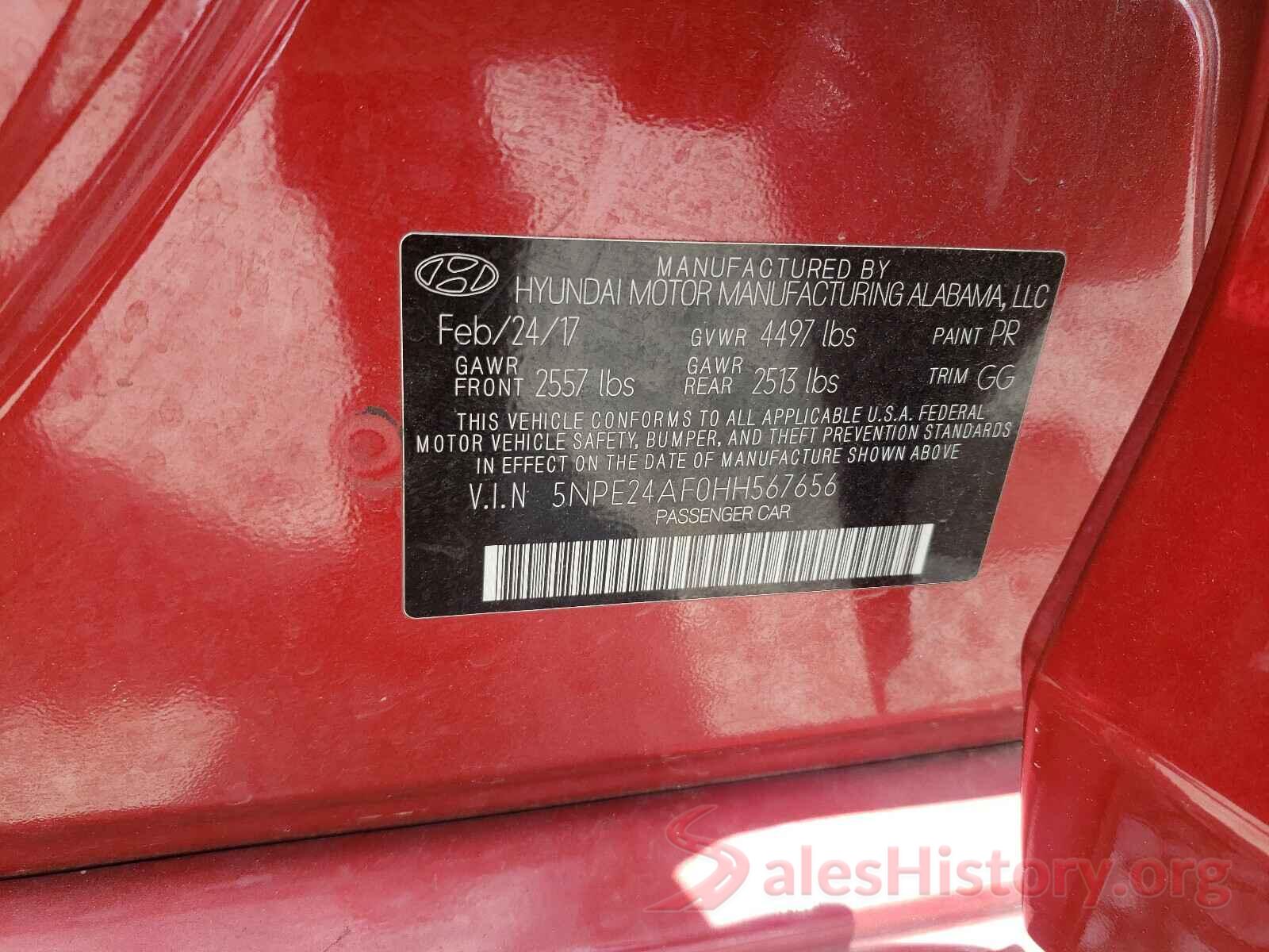 5NPE24AF0HH567656 2017 HYUNDAI SONATA