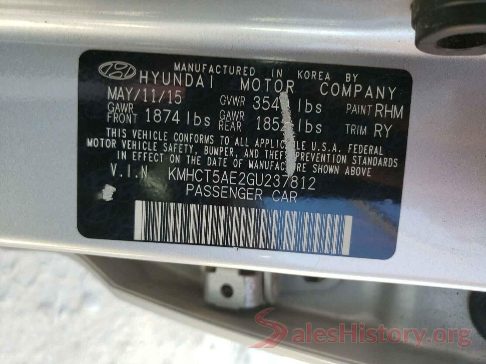 KMHCT5AE2GU237812 2016 HYUNDAI ACCENT