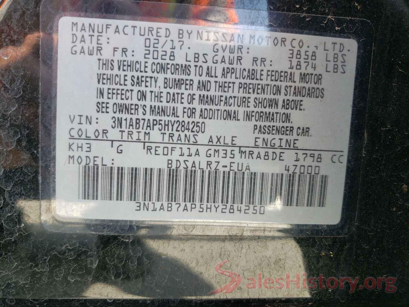 3N1AB7AP5HY284250 2017 NISSAN SENTRA