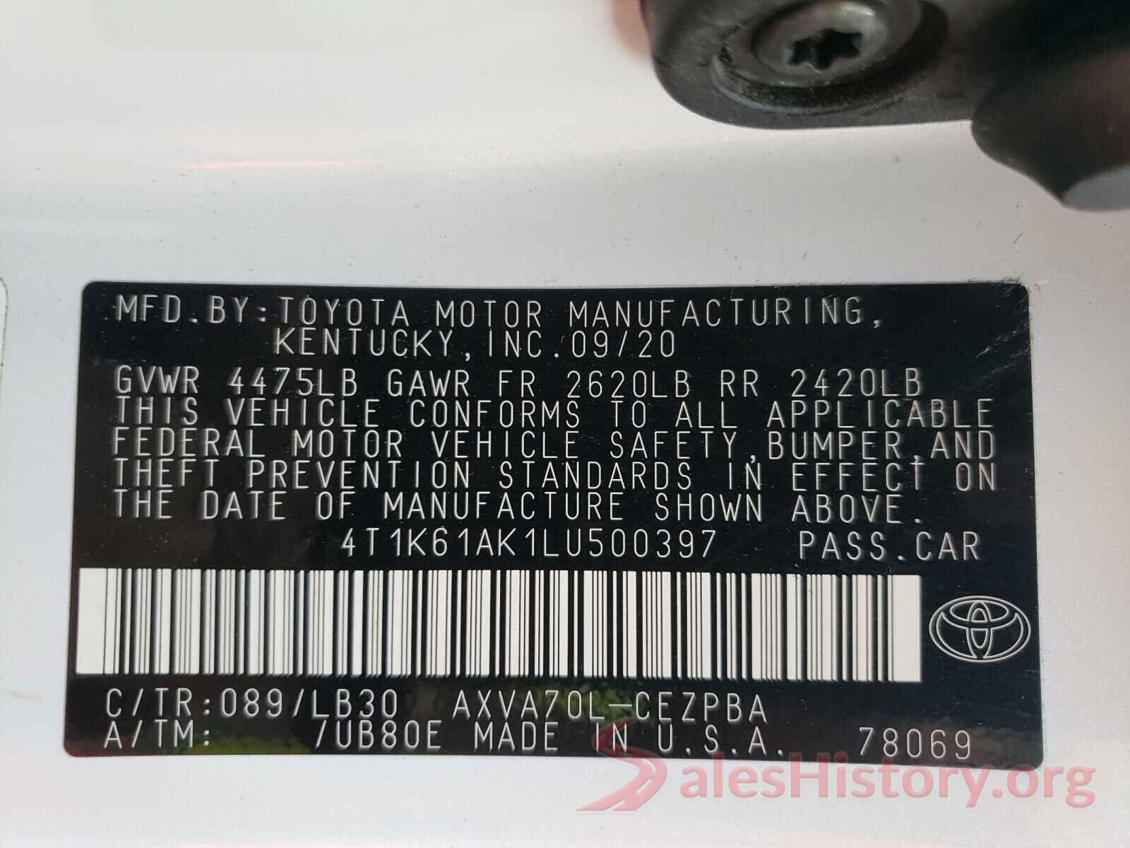 4T1K61AK1LU500397 2020 TOYOTA CAMRY