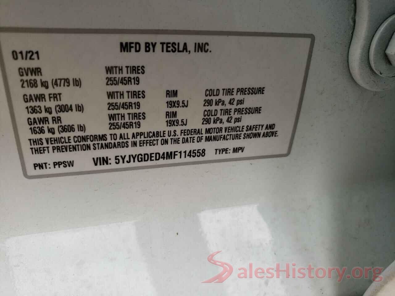 5YJYGDED4MF114558 2021 TESLA MODEL Y