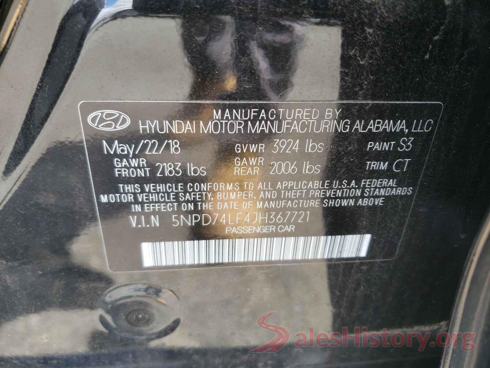 5NPD74LF4JH367721 2018 HYUNDAI ELANTRA