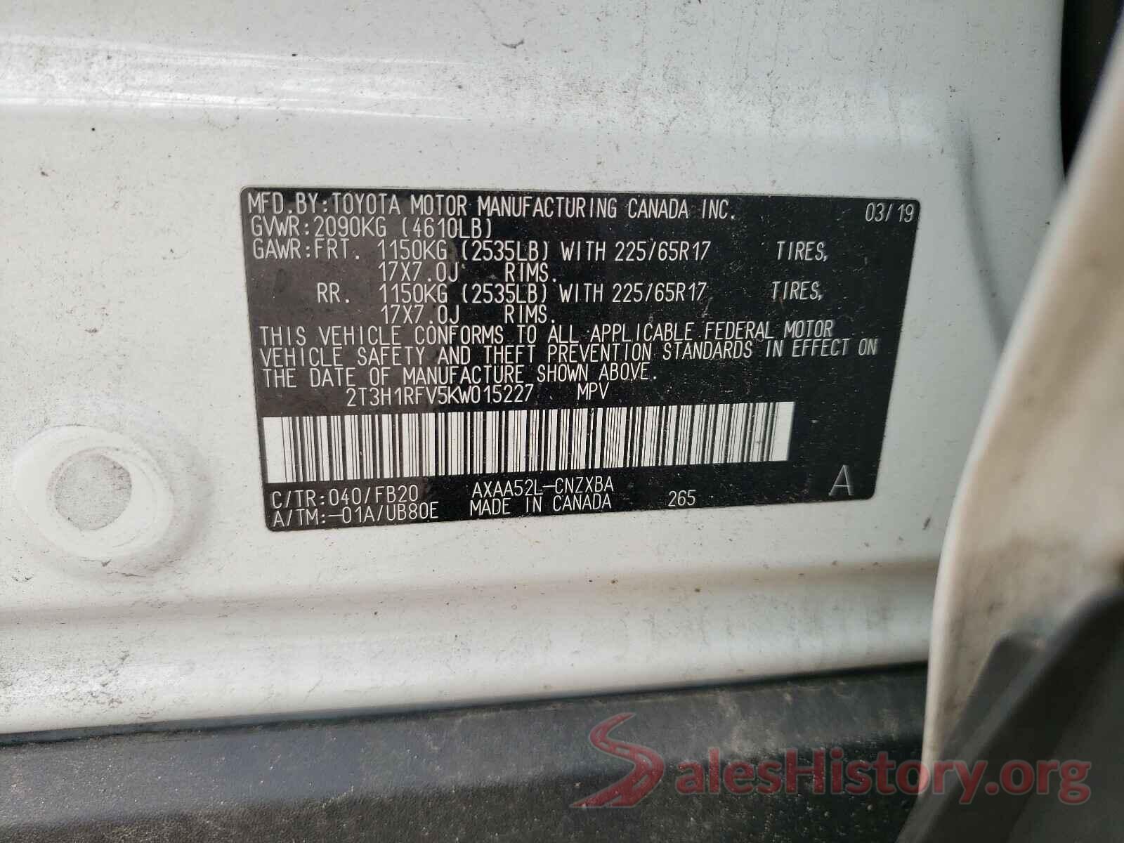 2T3H1RFV5KW015227 2019 TOYOTA RAV4