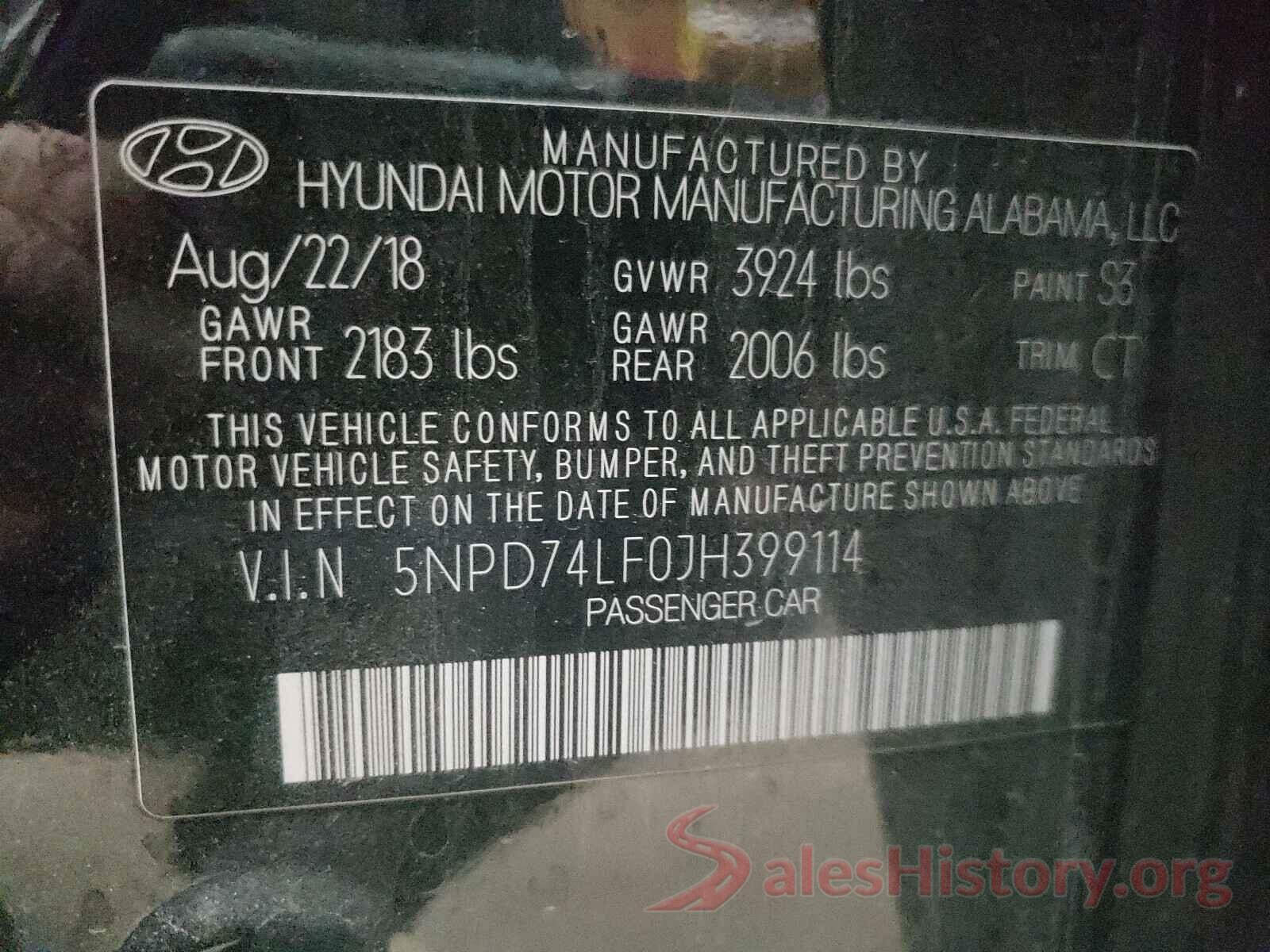 5NPD74LF0JH399114 2018 HYUNDAI ELANTRA