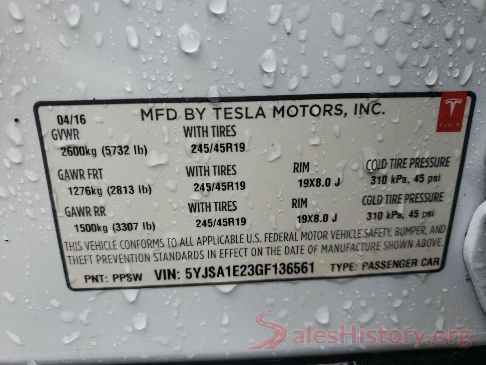 5YJSA1E23GF136561 2016 TESLA MODEL S