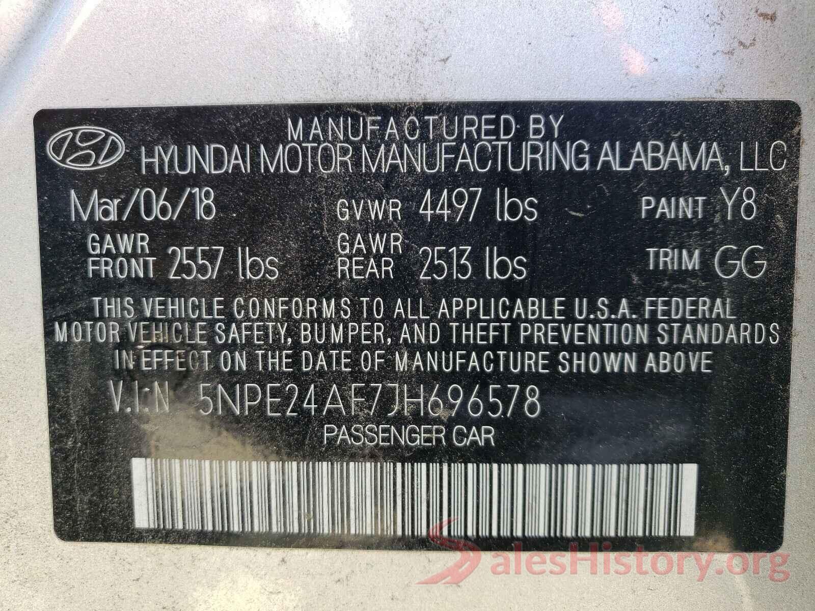 5NPE24AF7JH696578 2018 HYUNDAI SONATA