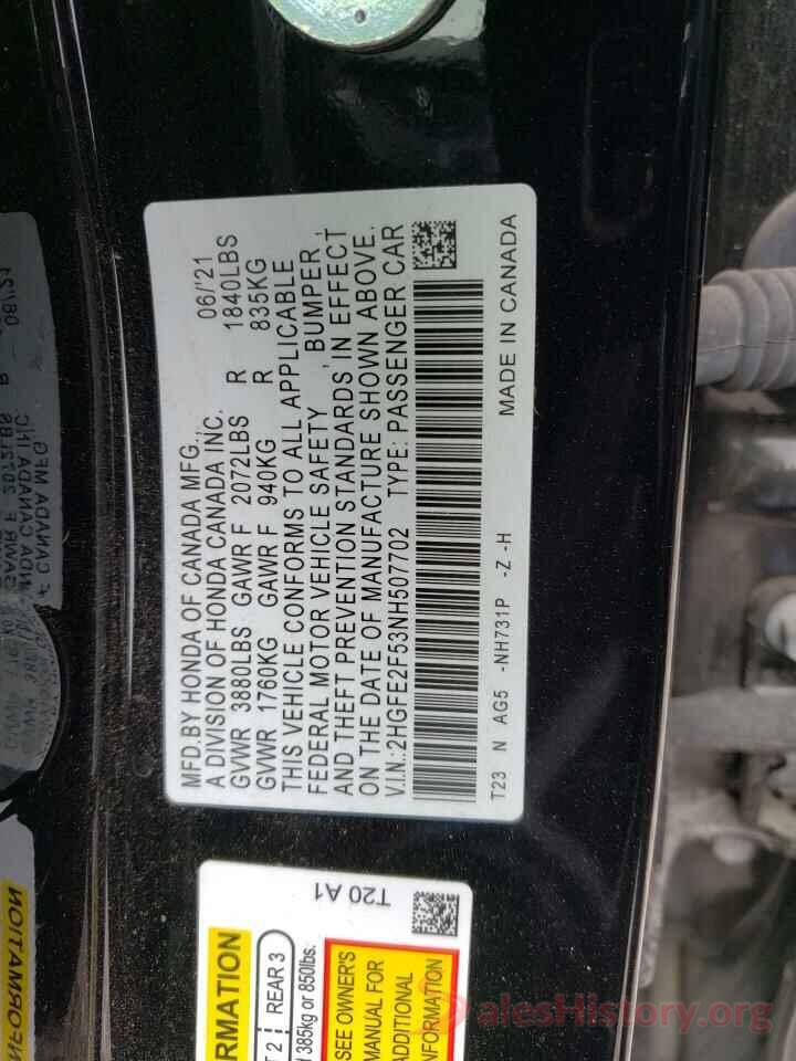 2HGFE2F53NH507702 2022 HONDA CIVIC