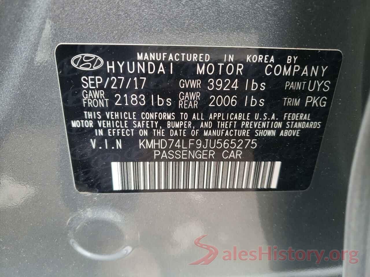 KMHD74LF9JU565275 2018 HYUNDAI ELANTRA