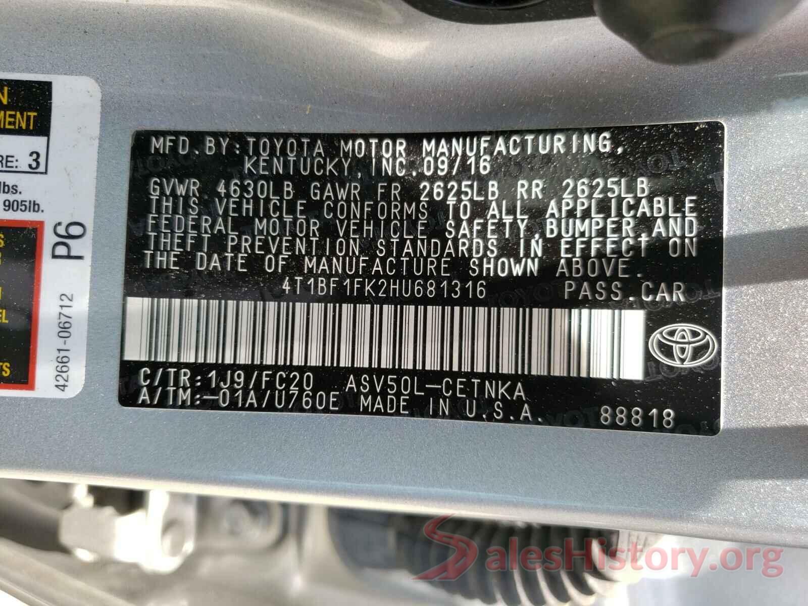 4T1BF1FK2HU681316 2017 TOYOTA CAMRY