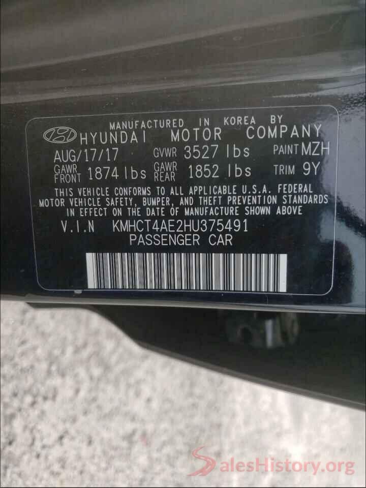 KMHCT4AE2HU375491 2017 HYUNDAI ACCENT