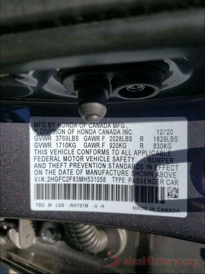 2HGFC2F83MH531058 2021 HONDA CIVIC