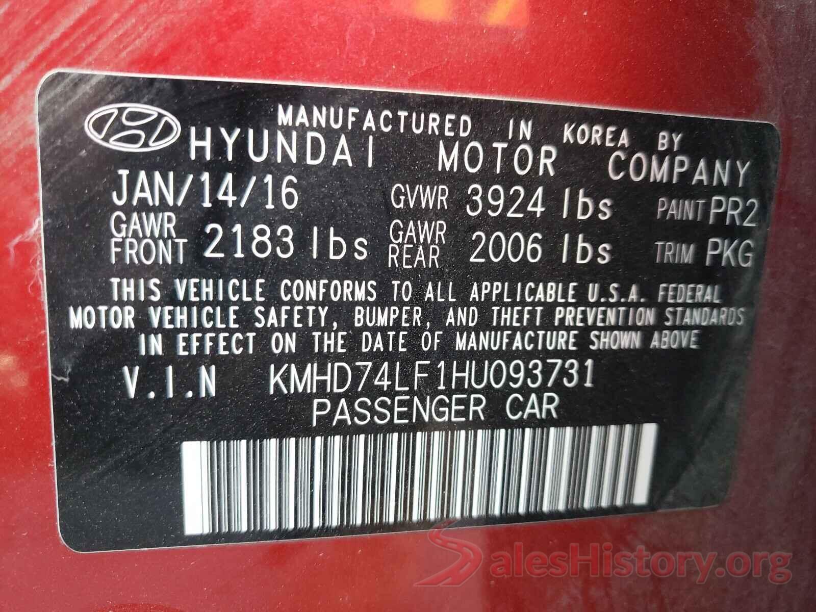 KMHD74LF1HU093731 2017 HYUNDAI ELANTRA