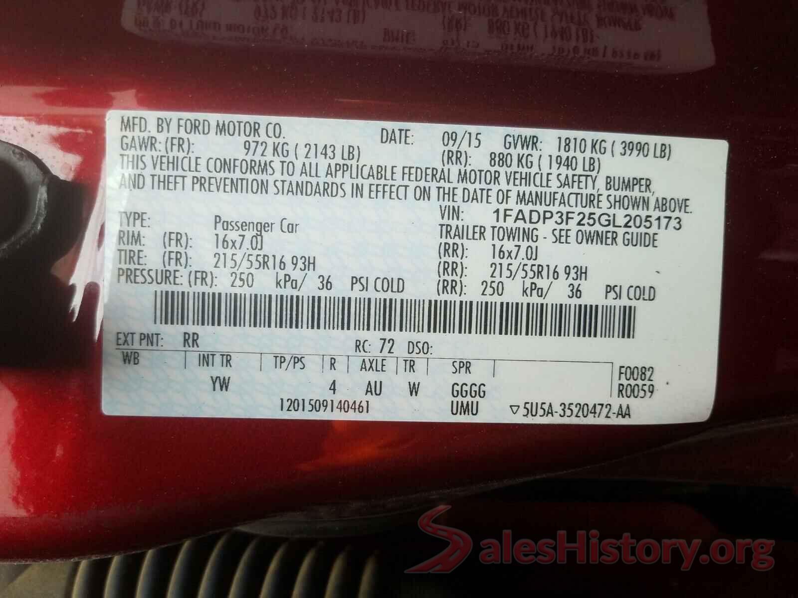 1FADP3F25GL205173 2016 FORD FOCUS