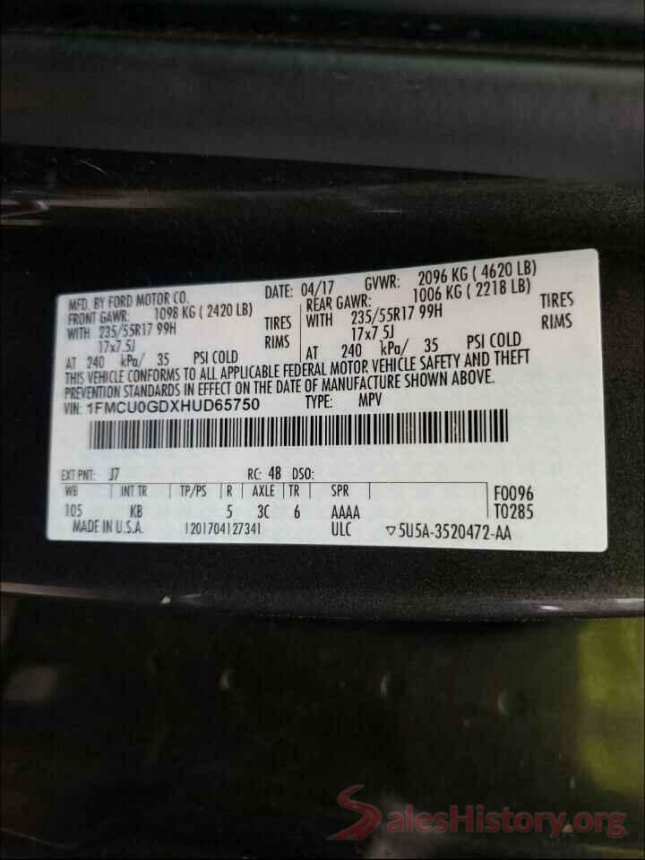 1FMCU0GDXHUD65750 2017 FORD ESCAPE