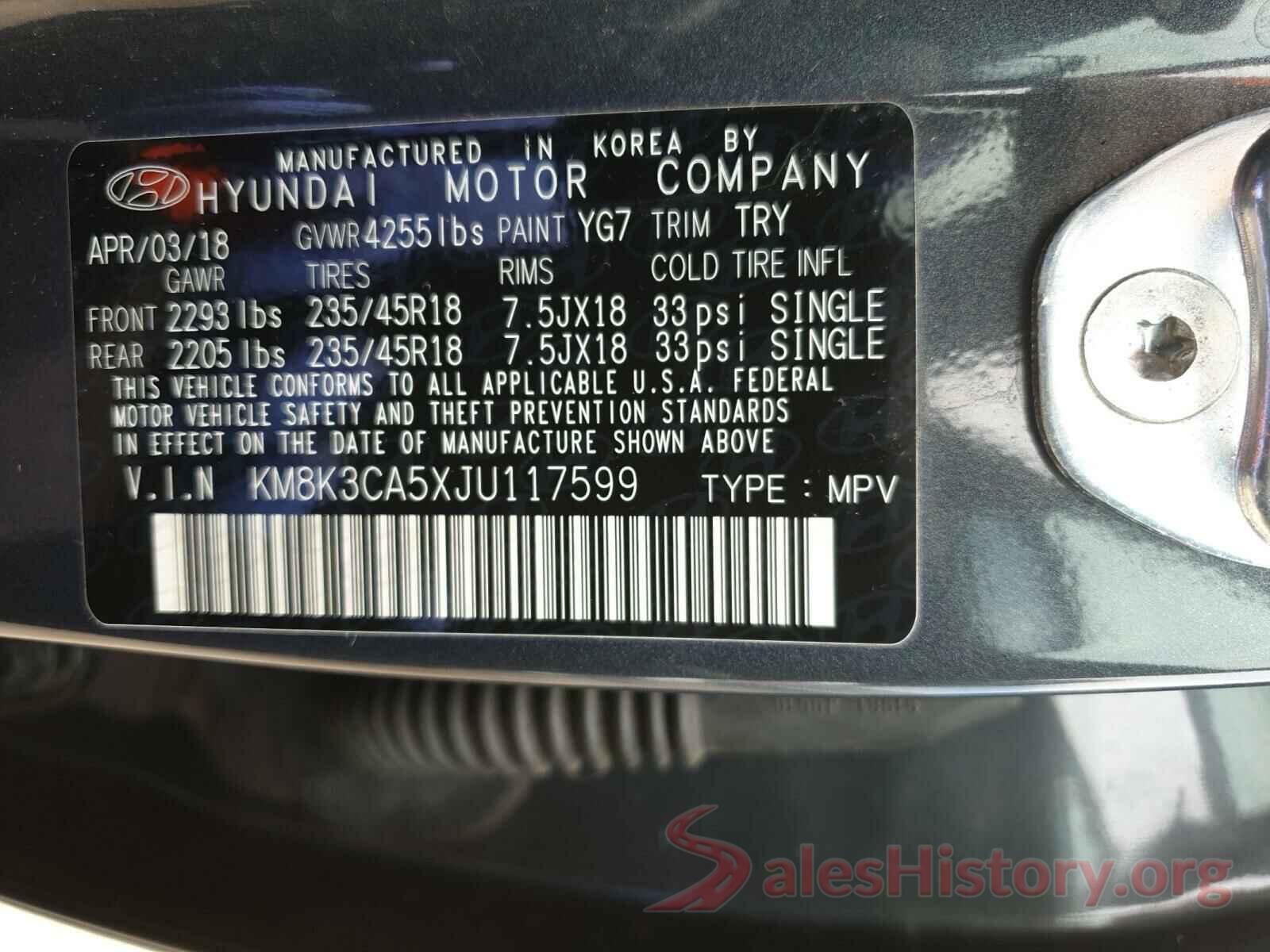 KM8K3CA5XJU117599 2018 HYUNDAI KONA