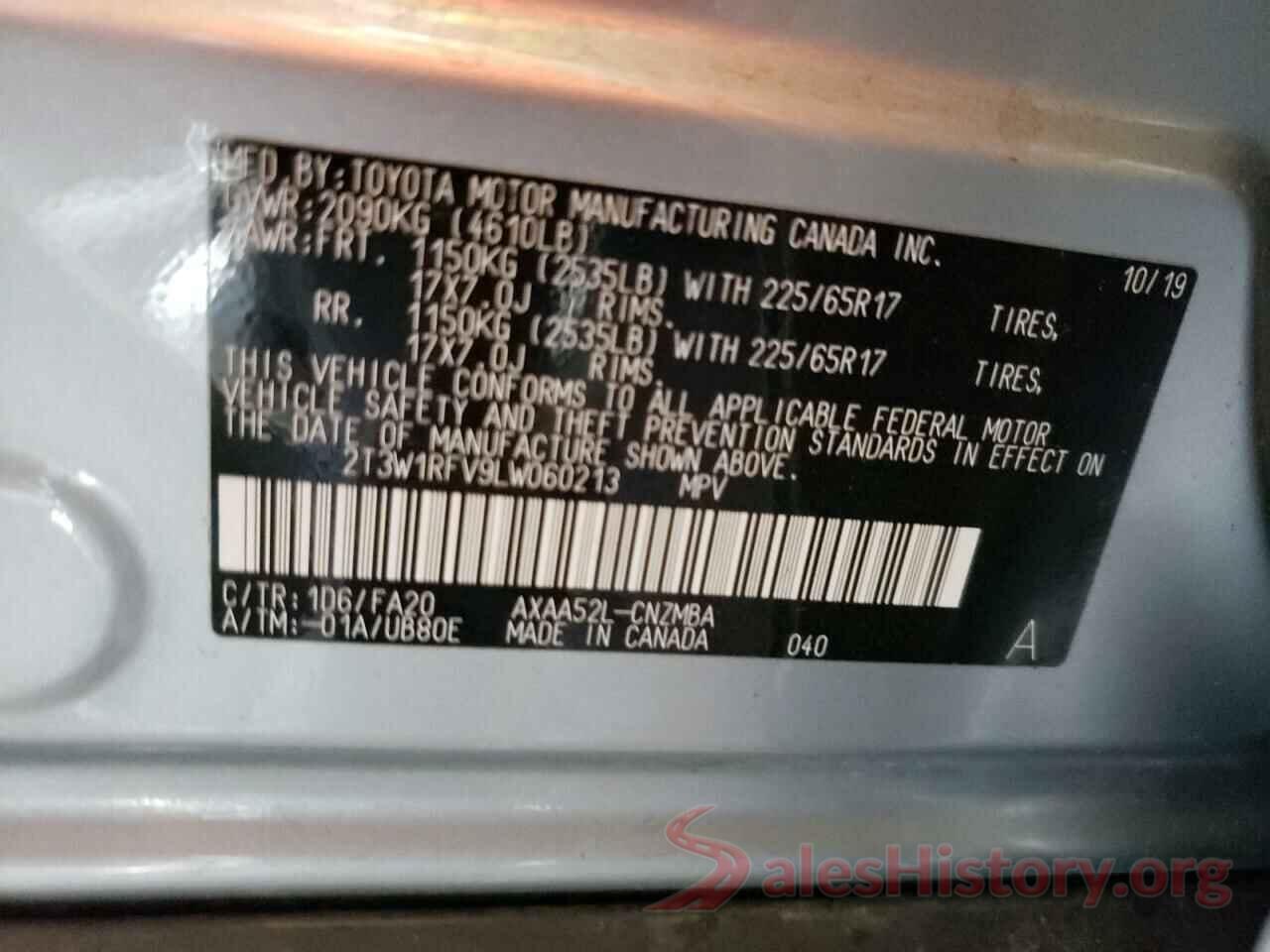 2T3W1RFV9LW060213 2020 TOYOTA RAV4