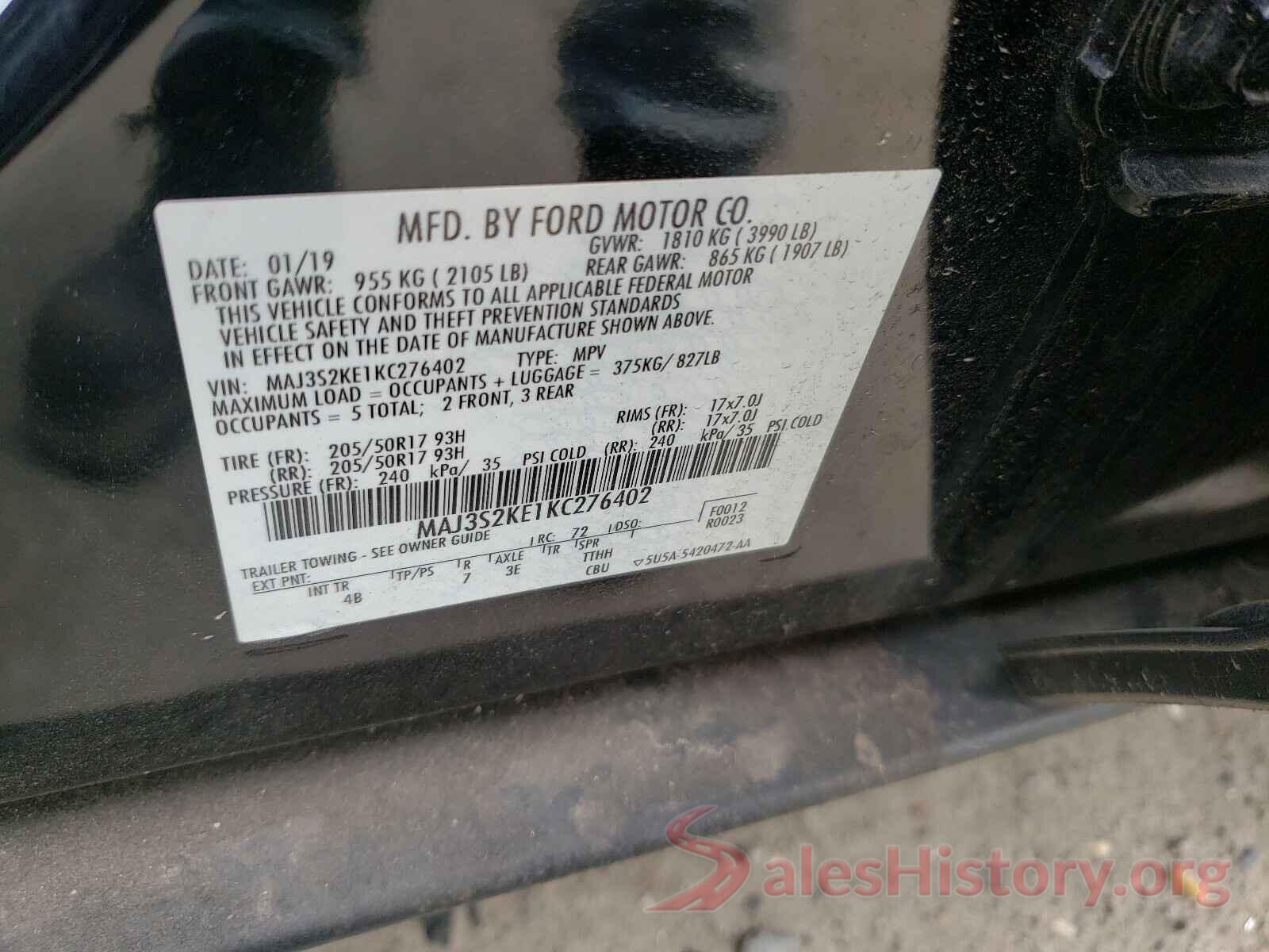 MAJ3S2KE1KC276402 2019 FORD ALL OTHER