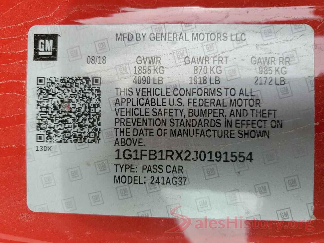 1G1FB1RX2J0191554 2018 CHEVROLET CAMARO