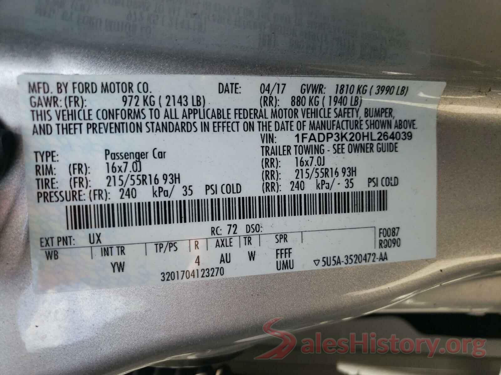 1FADP3K20HL264039 2017 FORD FOCUS