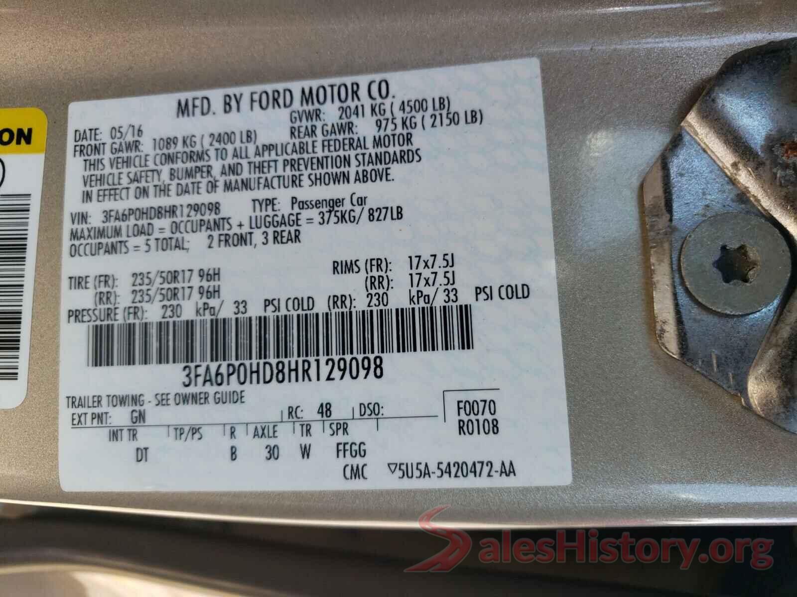 3FA6P0HD8HR129098 2017 FORD FUSION