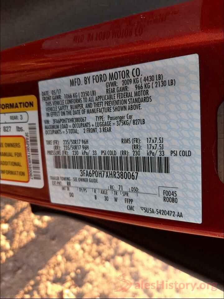 3FA6P0H7XHR380067 2017 FORD FUSION