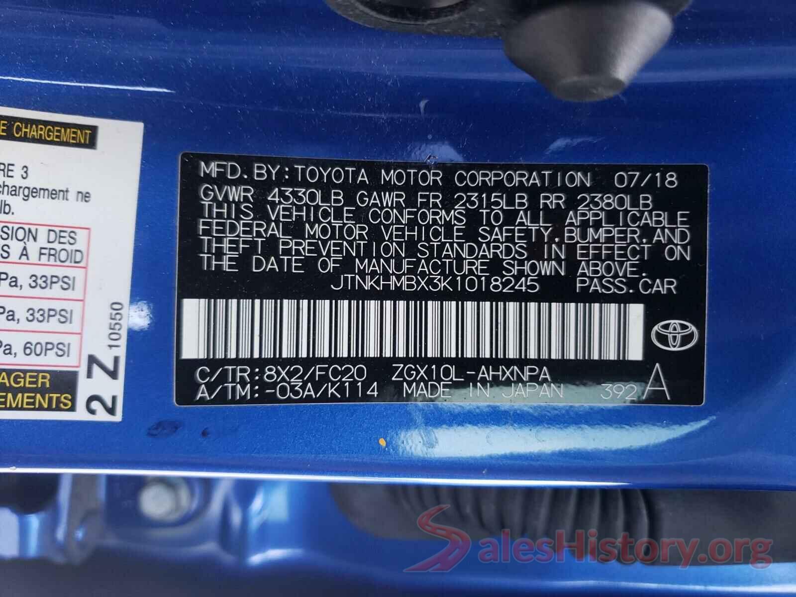 JTNKHMBX3K1018245 2019 TOYOTA C-HR