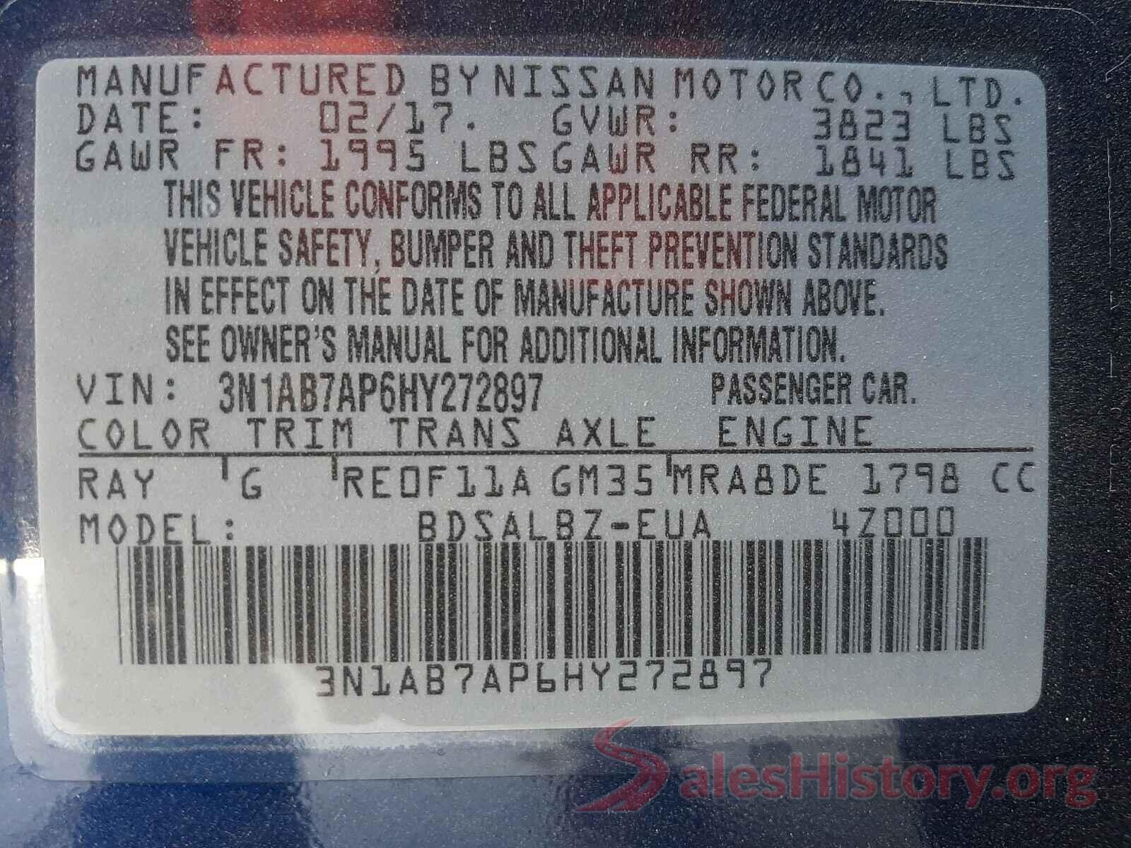 3N1AB7AP6HY272897 2017 NISSAN SENTRA