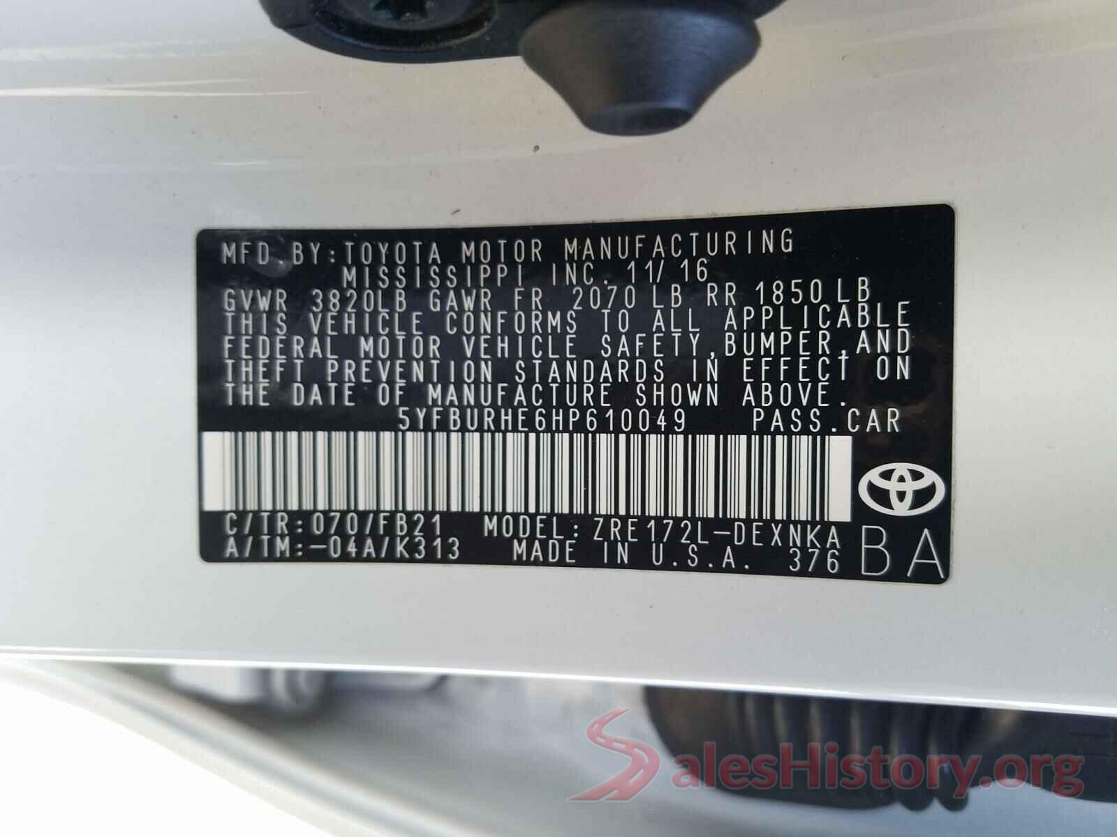 5YFBURHE6HP610049 2017 TOYOTA COROLLA