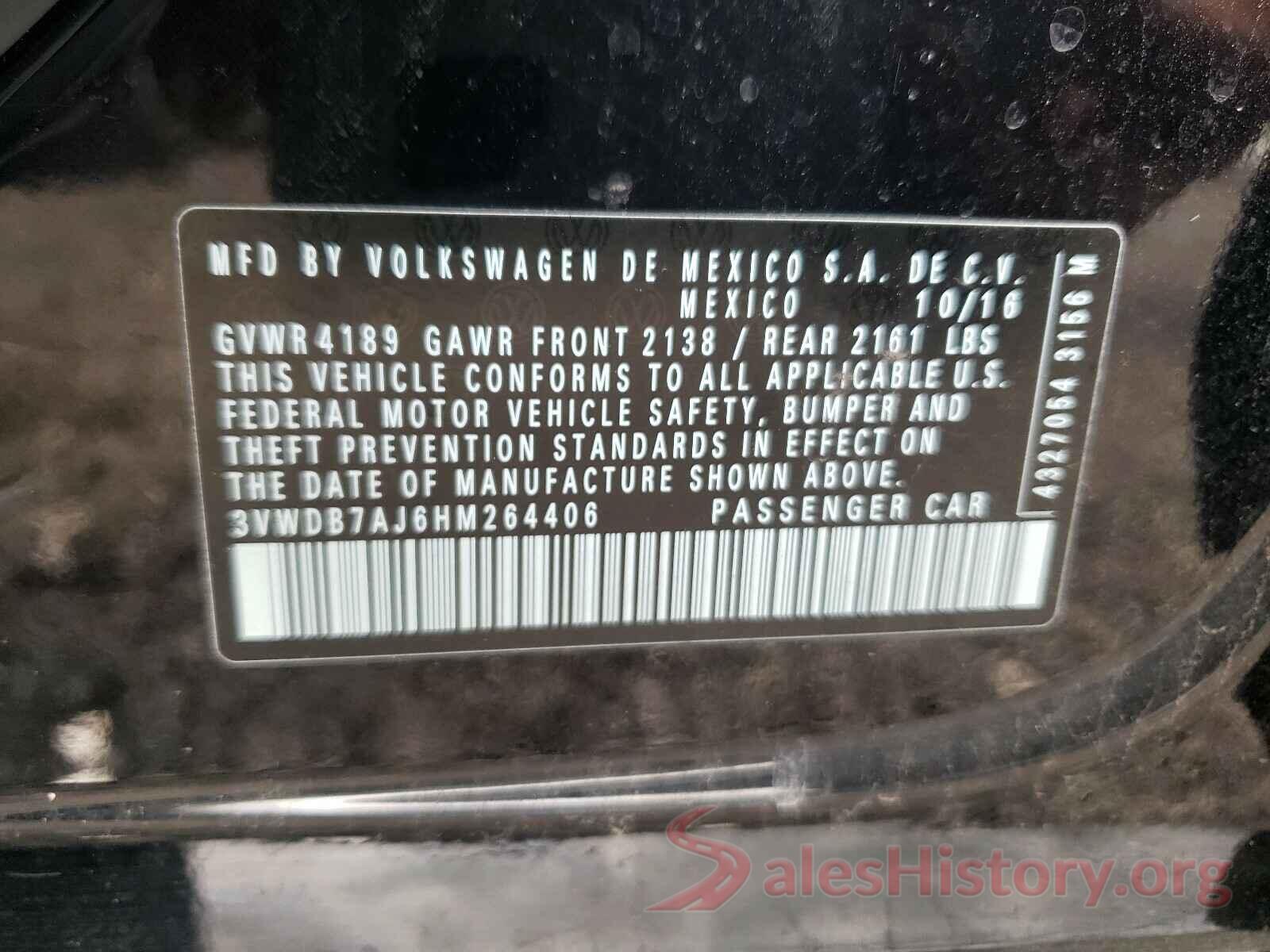 3VWDB7AJ6HM264406 2017 VOLKSWAGEN JETTA