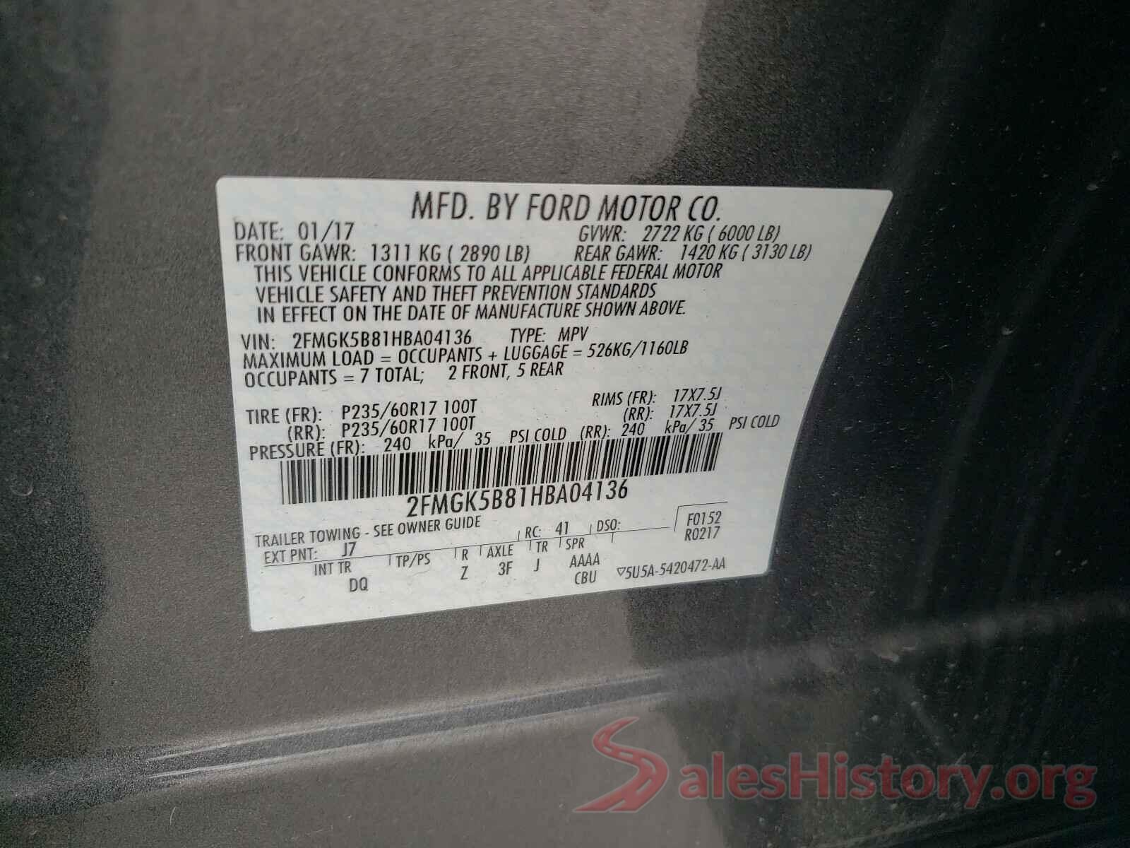 2FMGK5B81HBA04136 2017 FORD FLEX